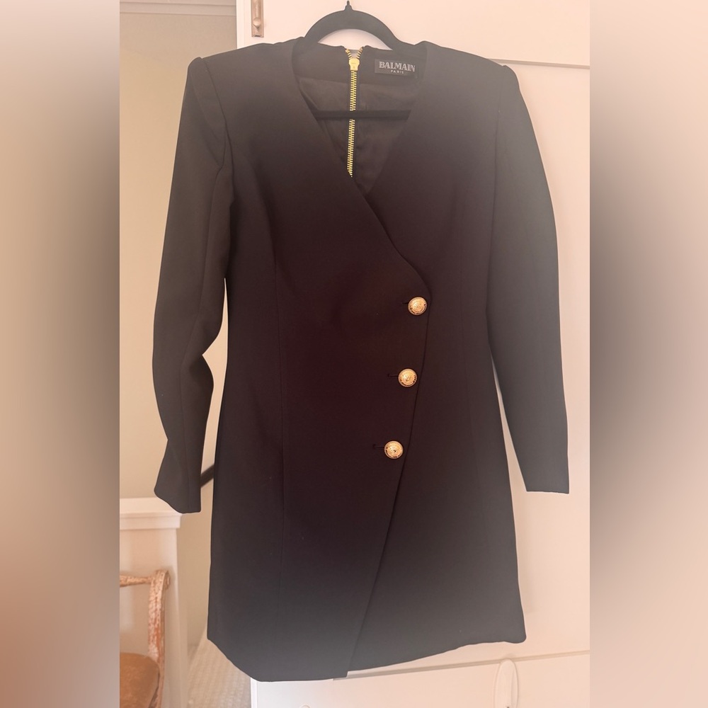 Balmain Black Blazer Coat with Gold Buttons